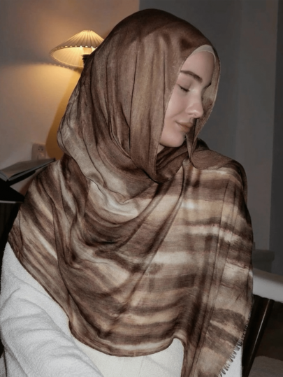 وشاح قطني مطبوع بطريقة الصبغ المربوط بطريقة مائية ملونة، طراز حجاب كاجوال للشارع، متعدد الاستخدامات للارتداء اليومي، خريف
