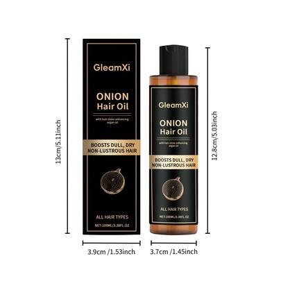 زيت شعر البصل من GleamXi مع زيت الأرغان - علاج لإضفاء اللمعان على الشعر الباهت والجاف والخالي من البريق، مناسب لجميع أنواع الشعر، 100 مل / 3.38 أونصة سائلة