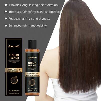 زيت شعر البصل من GleamXi مع زيت الأرغان - علاج لإضفاء اللمعان على الشعر الباهت والجاف والخالي من البريق، مناسب لجميع أنواع الشعر، 100 مل / 3.38 أونصة سائلة