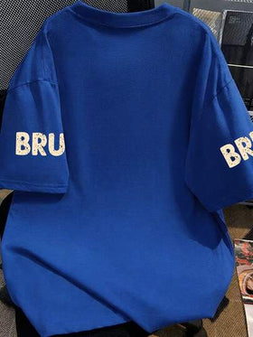 قميص تي شيرت كاجوال قصير الأكمام بطبعة حرف "Bruh" وصورة شخصية رائعة للمراهقين، تي شيرت جرافيك جديد للأولاد في الربيع/الصيف
