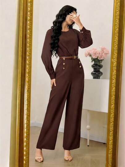 Modelyn رمضان جمبسوت كاجوال عصرية للنساء باللون البني الداكن