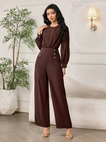 Modelyn رمضان جمبسوت كاجوال عصرية للنساء باللون البني الداكن