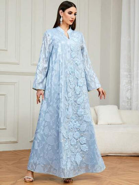 رمضان عباءة نسائية أنيقة، ذات رقبة على شكل حرف V، مطرزة ومزينة بالخرز، جلابية طويلة، مناسبة للحفلات والمناسبات والارتداء اليومي والاستخدام المنزلي