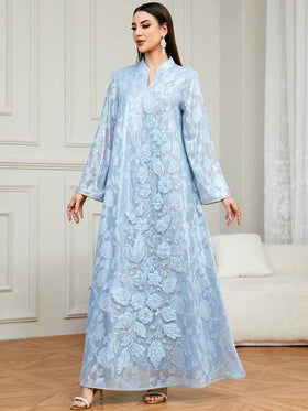 Solessence رمضان عباءة نسائية أنيقة، ذات رقبة على شكل حرف V، مطرزة ومزينة بالخرز، جلابية طويلة، مناسبة للحفلات والمناسبات والارتداء اليومي والاستخدام المنزلي