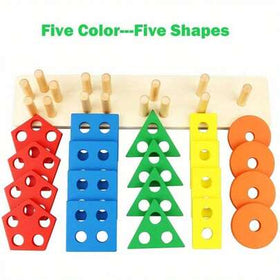 لعبة تكديس خشبية - كتل تكديس ملونة، برج فرز الأشكال، للتعرف على الأشكال وتدريب المهارات الحركية، كتل بناء تعليمية