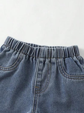 مجموعة قميص وشورت فضفاضة من الجينز المرقع للأطفال الصبيان، قطعتان