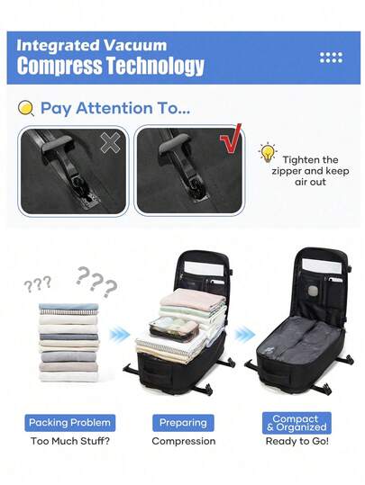 حقيبة ظهر بضغط تفريغ الهواء - مصنوعة من مادة النايلون، حقيبة ظهر سعة كبيرة للسفر، حقيبة ظهر متعددة الوظائف لتخزين الأمتعة، خفيفة الوزن ومقاومة للماء - مناسبة للسفر والتنزه والتخييم والمغامرات الخارجية. حقيبة ظهر متعددة الوظائف لتخزين بالضغط، حقيبة ظهر...
