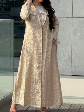 Yasmyna رمضان عباءة نسائية كاجوال ذات أكمام طويلة بتصميم جاكارد أحادي الصدر للاستخدام اليومي