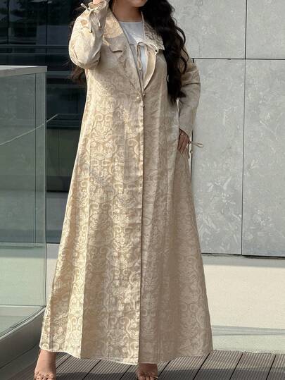 Yasmyna رمضان عباءة نسائية كاجوال ذات أكمام طويلة بتصميم جاكارد أحادي الصدر للاستخدام اليومي