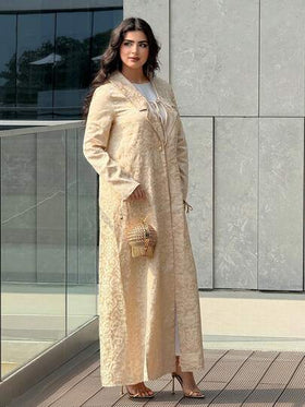 Yasmyna رمضان عباءة نسائية كاجوال ذات أكمام طويلة بتصميم جاكارد أحادي الصدر للاستخدام اليومي