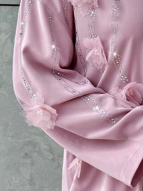 Al Najma عباءة نسائية مزينة بزخارف زهرية ثلاثية الأبعاد مرصعة بالراين