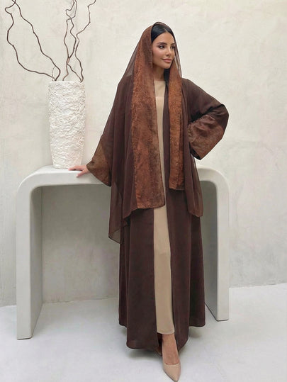 رمضان ثوب نسائي، فستان حفلة أنيق مع أساور جاكار وشال شيفون، مناسب للحفلات والمناسبات