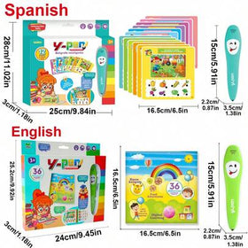 قلم صوتي ذكي + كتاب تعلم الإنجليزية، قلم إلكتروني متعدد الوظائف، يتضمن يوميات تعليمية ملونة ب- 36 صفحة و100 نقطة تعليمية، محتوى غني، يعزز التطور الفكري. قلم التعلم المنطقي يمكنه الإجابة على الأسئلة الواردة في الكتاب، مع مؤشر إضاءة جميل وحيوي.
