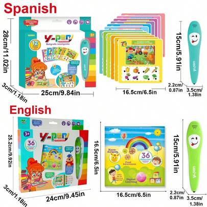قلم صوتي ذكي + كتاب تعلم الإنجليزية، قلم إلكتروني متعدد الوظائف، يتضمن يوميات تعليمية ملونة ب- 36 صفحة و100 نقطة تعليمية، محتوى غني، يعزز التطور الفكري. قلم التعلم المنطقي يمكنه الإجابة على الأسئلة الواردة في الكتاب، مع مؤشر إضاءة جميل وحيوي.