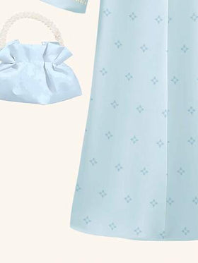 SHEIN فستان كفتان عربي أنيق وأنيق للبنات الصغيرات، بتصميم فيونكة وطراز اللؤلؤ باللون الأزرق الجليدي، مناسب للربيع والصيف اليومي والمناسبات والخروجات، بأكمام طويلة وطراز عربي أنيق وأنيق