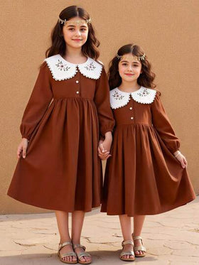 SHEIN فستان بياقة مطرزة حلو وجميل للبنات، مناسب للتنقل والاستخدام اليومي والعطلات والحفلات