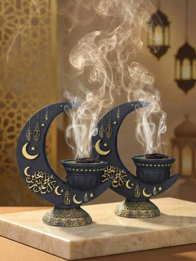 موقد بخور رمضاني عربي من الراتنج، موقد بخور هلال القمر أنيق، موزع عطري للعطور المنزلية، حامل عطر بدون دخان مثالي لغرفة المعيشة والنوم وغرفة اليوغا والتأمل، حامل بخور فريد مصنوع للعشاق العطور، هدية تذكارية شخصية