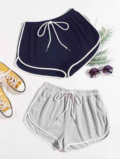 SHEIN EZwear بدلة صيفية 2 حزمة شورت دولفين مع عقدة الخصر