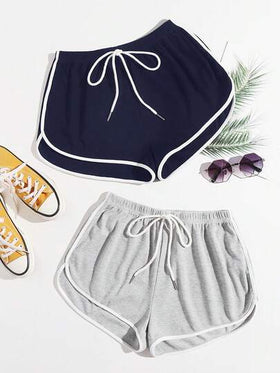 SHEIN EZwear بدلة صيفية 2 حزمة شورت دولفين مع عقدة الخصر