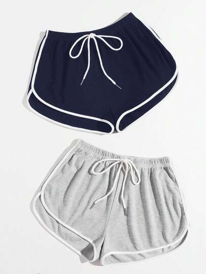 SHEIN EZwear بدلة صيفية 2 حزمة شورت دولفين مع عقدة الخصر