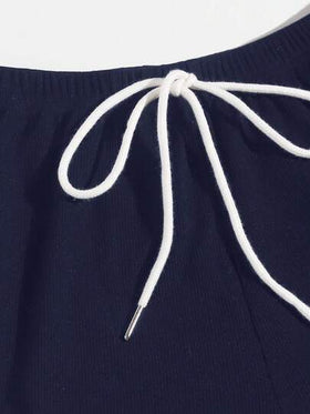 SHEIN EZwear بدلة صيفية 2 حزمة شورت دولفين مع عقدة الخصر