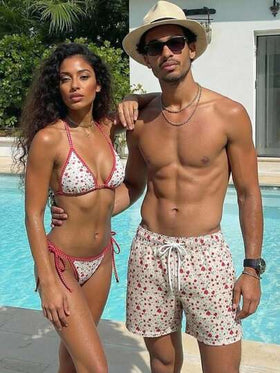 Manfinity Swimmode شورت كاجوال بطبعة زهرية وخصر مطاطي وجيوب للرجال