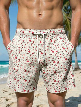 Manfinity Swimmode شورت كاجوال بطبعة زهرية وخصر مطاطي وجيوب للرجال