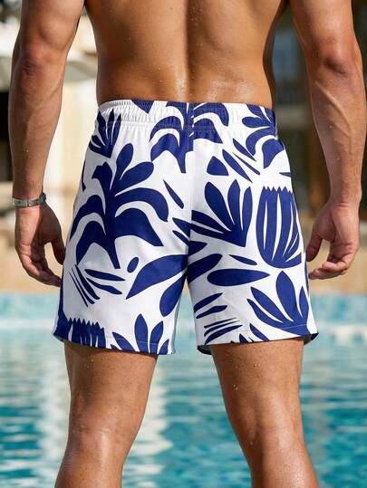 Manfinity Swimmode شورتات شاطئ كاجوال للرجال بطباعة ألوان متباينة