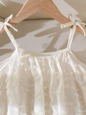 Glamorique Kids فستان قصير أنيق للبنات بطبعات فراشات مطرزة ثلاثية الأبعاد بحمالات رفيعة وتنورة مكشكشة، فستان كاجوال عصري مناسب للحفلات والعطلات والأعياد وأيام الربيع والصيف