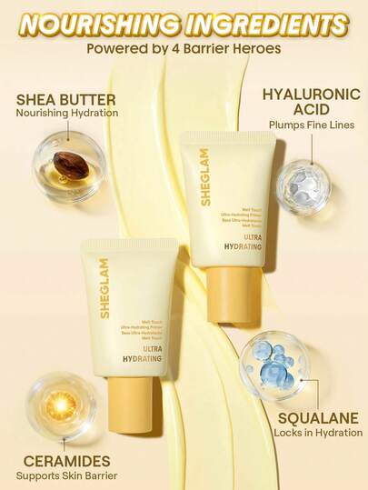 SHEGLAM Melt Touch برايمر فائق الترطيب علامة تجارية جمال مكياج ميكب مستحضرات تجميل للنساء الفتيات مثالي لفصل الشتاء الربيع مثالي ل- Y2K أزياء أنيقة رمضان هدية حفلة جاهز أفضل لون