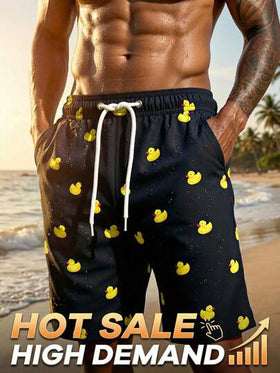Manfinity Swimmode شورت كاجوال للرجال بخصر مرن مطبوع عليه بطة كرتونية وجيوب