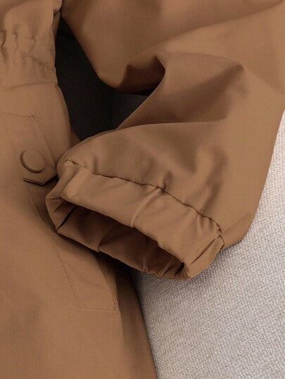 SHEIN معطف خارجي أنيق طويل مبطن بفرو أنيق وأنيق مناسب للفتيات المراهقات، مناسب للخريف/الشتاء، الحفلات، اللون الخاكي