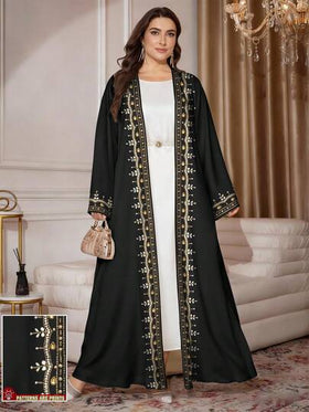 SHEIN Najma عباية كاردجان طويلة كاجوال مطبوعة بالأزهار والخرز الاصطناعي، مناسبة للمرأة البدينة، موسم الربيع/الخريف
