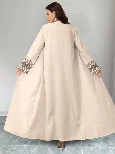SHEIN Najma عباية كاردجان طويلة كاجوال للنساء بطبعة هندسية، أكمام طويلة، للربيع والخريف