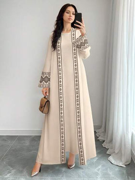 SHEIN Najma عباية كاردجان طويلة كاجوال للنساء بطبعة هندسية، أكمام طويلة، للربيع والخريف