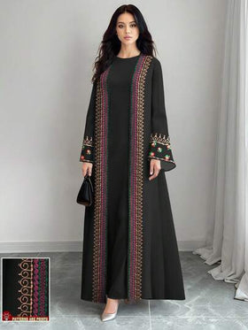 SHEIN Najma عباية كاردجان طويلة الأكمام كاجوال للنساء، مطرزة بطبعات زهرية وحلزونية، مناسبة للربيع والخريف