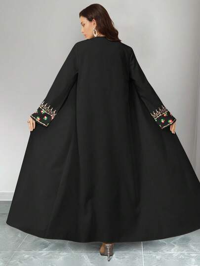 SHEIN Najma عباية كاردجان طويلة الأكمام كاجوال للنساء، مطرزة بطبعات زهرية وحلزونية، مناسبة للربيع والخريف