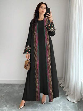 SHEIN Najma عباية كاردجان طويلة الأكمام كاجوال للنساء، مطرزة بطبعات زهرية وحلزونية، مناسبة للربيع والخريف