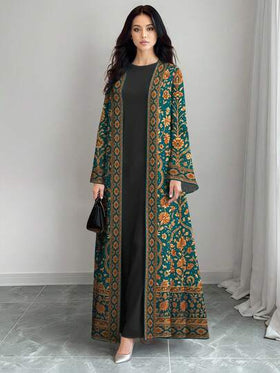 SHEIN Najma عباية كاردجان طويلة الأكمام كاجوال بطبعة رقمية زهرية بطراز البوب آرت، للربيع والخريف