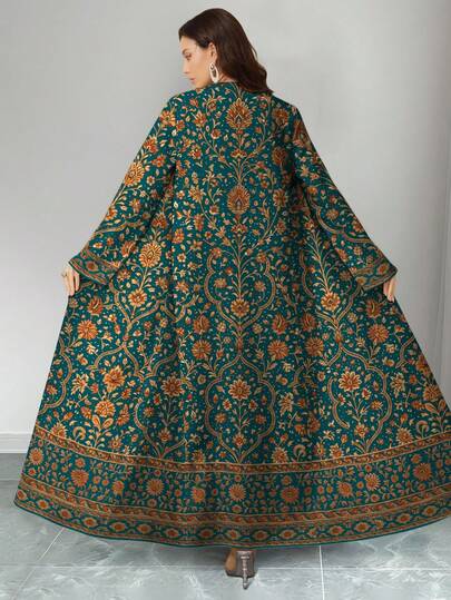 SHEIN Najma عباية كاردجان طويلة الأكمام كاجوال بطبعة رقمية زهرية بطراز البوب آرت، للربيع والخريف