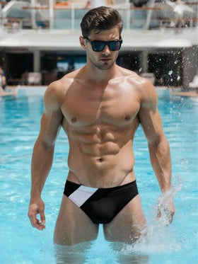 Manfinity Swimmode سراويل السباحة المثلثة ذات الألوان المتباينة للرجال للشاطئ والحمام
