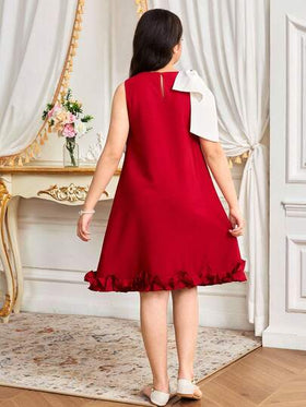 SHEIN فستان أنيق مناسب للمراهقات مع عقدة الفراشة كبير مزخرف، قصة A-line فضفاضة، بدون أكمام، مناسب للربيع والصيف