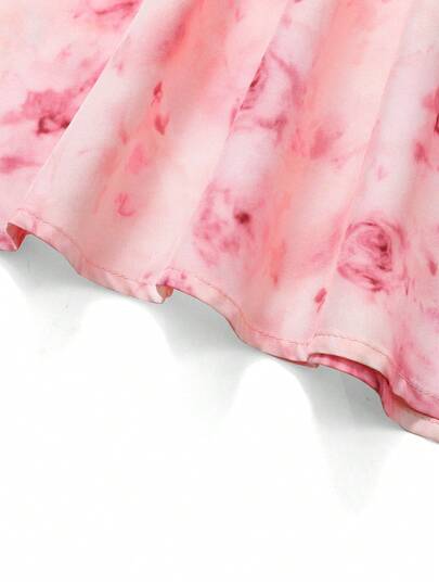 SHEIN رمضان فستان وردي مطبوع بالأزهار ذو خصر مناسب وتنورة متسعة، أنيق للفتيات المراهقات في العطلات الاعتيادية