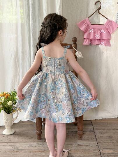 LMoss Kids فستان كاجوال بدون أكمام مزخرف بزهور صغيرة للفتيات الصغيرات