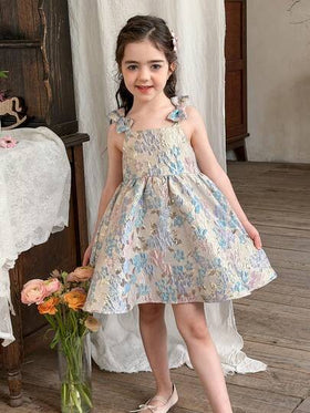 LMoss Kids فستان كاجوال بدون أكمام مزخرف بزهور صغيرة للفتيات الصغيرات