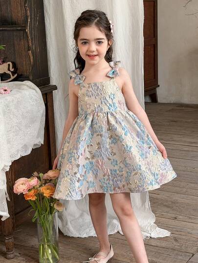 LMoss Kids فستان كاجوال بدون أكمام مزخرف بزهور صغيرة للفتيات الصغيرات