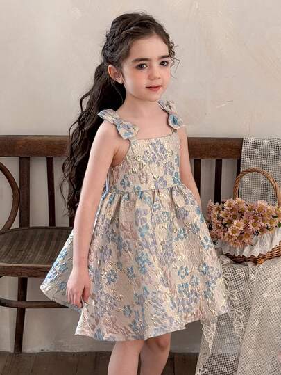LMoss Kids فستان كاجوال بدون أكمام مزخرف بزهور صغيرة للفتيات الصغيرات