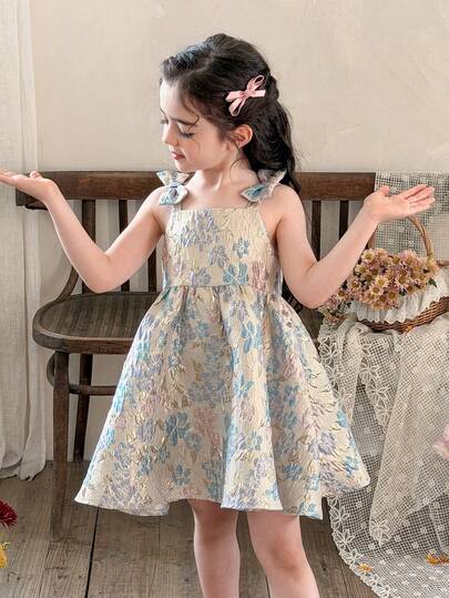 LMoss Kids فستان كاجوال بدون أكمام مزخرف بزهور صغيرة للفتيات الصغيرات