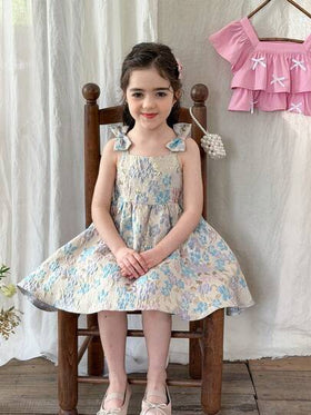LMoss Kids فستان كاجوال بدون أكمام مزخرف بزهور صغيرة للفتيات الصغيرات