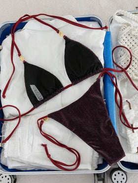Swim Vcay مجموعة بيكيني نسائية مكونة من قطعتين، قماش نسيجي ذو نمط، تصميم أنيق وبسيط، مناسب للشاطئ والعطلات الربيعية والصيفية